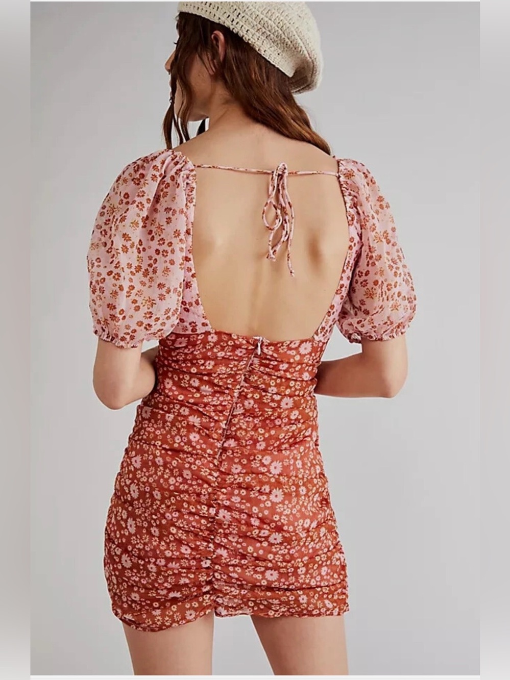 NWOT Free People Tessa Floral Ruched Mini Dress small - Picture 3 of 6